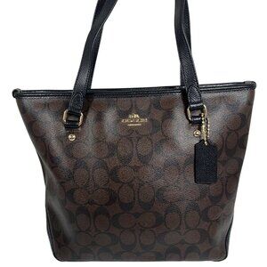 COACH  Signature Zip Top Tote Shoulder Bag F34603 Brown/Black + Hang Tag